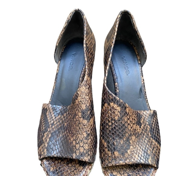 VINCE Coffee Leather Brown Snake Print 3/4" Espadrille Braided Jute I Size: 6.5 - Picture 8 of 16